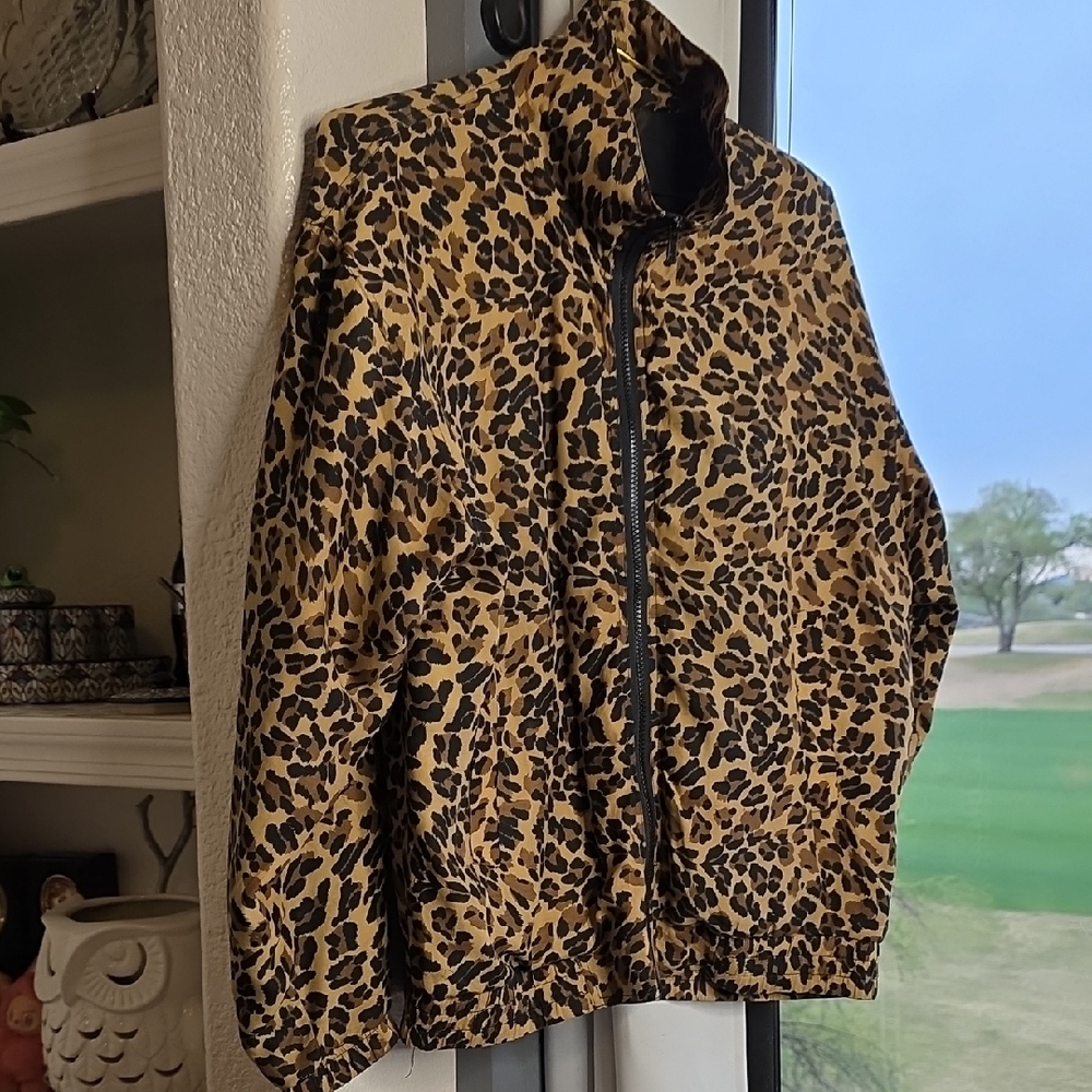 Vintage Leopard Print Women's Silk Oversized Lightweight Bomber Jacket Small
